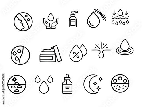 Skin care outline icon set. Containing Skin care, Moisture cream,and more. Editable stroke. Vector illustration.