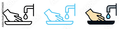 Hand washing hygiene icon set illustrating cleanliness and health sanitation