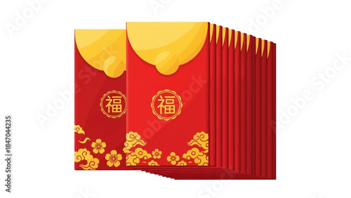 Red Chinese New Year envelopes with golden floral design