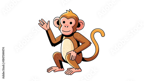 Cute cartoon monkey waving with a friendly expression