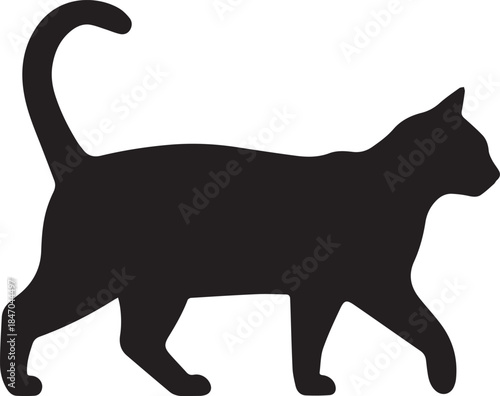 Silhouette of a walking domestic cat in profile view