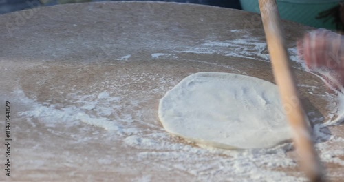 Traditional Turkish Dough Preparation by Woman Hands in Rural Kitchen