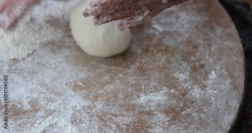Traditional Turkish Dough Preparation by Woman Hands in Rural Kitchen