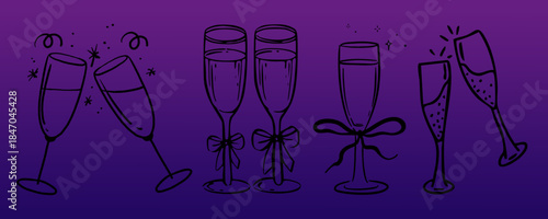 A festive collection of champagne glass sketches for celebration and toasts