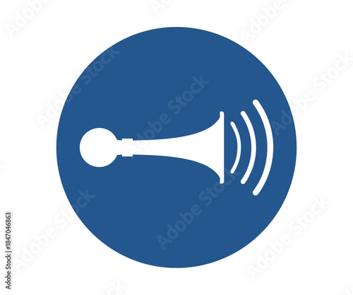 ISO 7010 M029 Sound horn sign. Circular blue mandatory sign with trumpet icon inside vector design and illustration.

