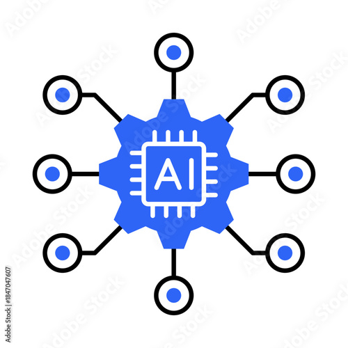 Edge Computing Icon: Vector Line Graphic for Distributed AI and Real-Time Processing Concepts. Edge computing icon, edge AI, decentralized data processing, and smart devices.