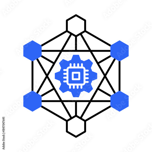 Mesh Network Icon: Vector Line Graphic for Decentralized and Self-Organizing Network Concepts. Mesh network icon, node connectivity, resilient networks, and distributed systems.