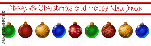 Merry Christmas and New Year background with colorful baubles