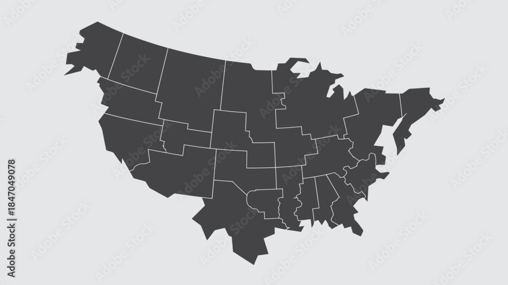Fototapeta premium Dark grey map of United States with state borders