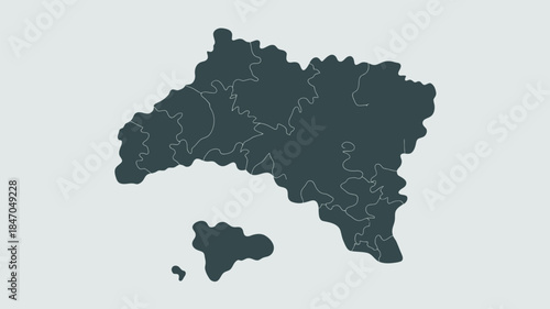 Dark green map of a region with outlined areas