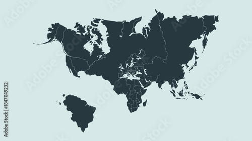 Dark blue world map with country borders on light background