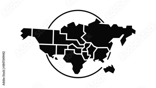 Global map in black and white with continents outlined