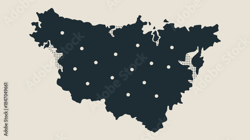 Dark map of Europe with white dots on beige background
