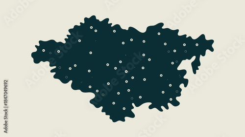 Dark green map with white dots on beige background