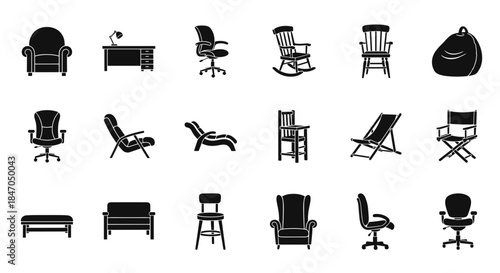 Assortment of chair silhouettes showcasing diverse designs for home office and relaxation needs