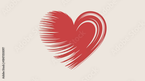 Vibrant red heart symbol with dynamic brush strokes on beige background