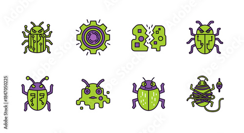 Digital bug icons showcase software testing cybersecurity and system maintenance concepts
