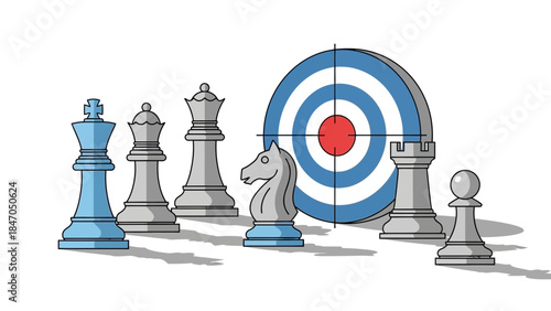 Strategic chess pieces positioned to hit target with precision