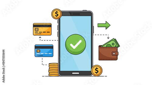 Mobile payment concept with smartphone and financial symbols