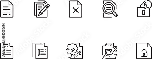 Document Icon Set Representing Paperwork Editing Search and Security paper icon file icon