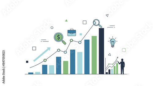 Businessman analyzing financial growth with graphs and charts