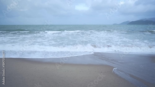Beautiful ocean landscape  with dramatic clouds and  waves. Slow motion