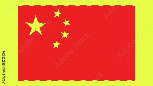 China flag waving on yellow background . Animated waving Chinese flag motion video