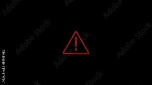 Exclamation sign animation on black background . Emergency hazard notification symbol . Alert sign . Warning sign . Warning triangle sign
