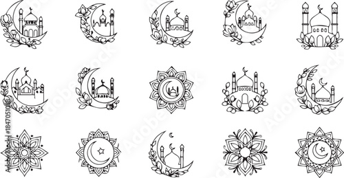 Ramadan and Eid Mubarak Mosque Crescent Moon Star