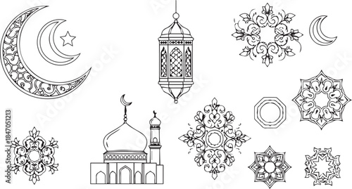 Ornate Islamic Decoration Elements Set