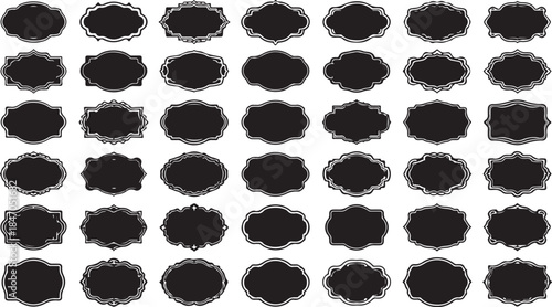 Large Collection of Black Silhouetted Decorative Frames and Labels with Various Ornate Shapes border