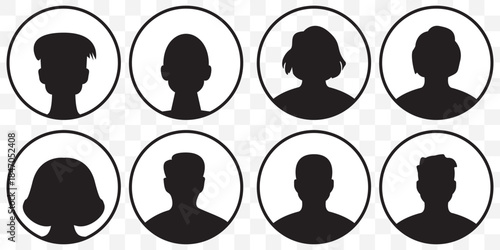 Black and white user profile icons for men and women in suits and casual wear avatar person icon On Transparent Background. EPS 10.