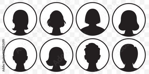 Set man and woman head icon silhouette. Male and female avatar profile sign, face silhouette logo – stock vector On Transparent Background. EPS 10.