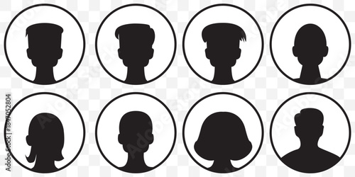 Set man and woman head icon silhouette. Male and female avatar profile sign, face silhouette logo – stock vector On Transparent Background. EPS 10.