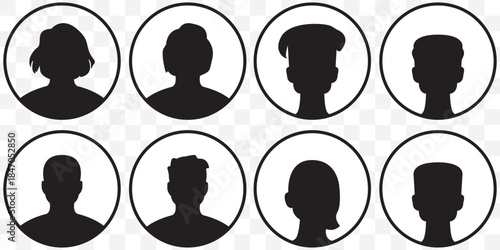 Set man and woman head icon silhouette. Male and female avatar profile sign, face silhouette logo – stock vector On Transparent Background. EPS 10.