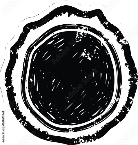 Distressed circular badge design with a rough, textured fill and worn outer edge, perfect for vintage labels, retro stamps, or grunge graphic elements