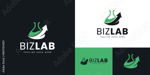 Business Lab logo featuring a flask combined with an upward arrow representing innovation, growth, and experimentation designed to communicate creativity, strategy, and a modern identity for startups