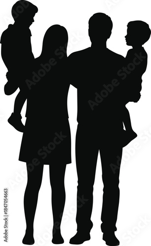 Silhouette of a Family of Four Standing Together four people