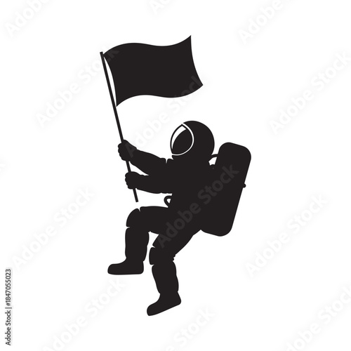 Astronaut planting a flag on an unknown surface symbolic exploration image