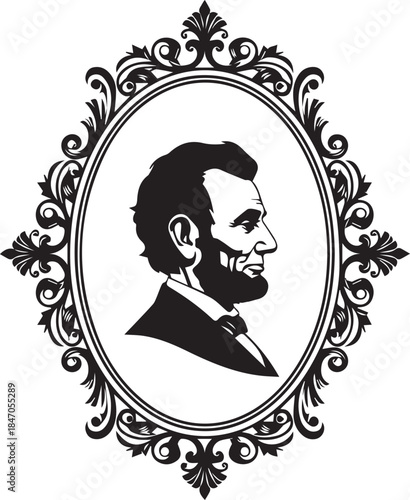 Abraham lincoln silhouette portrait in ornate oval frame