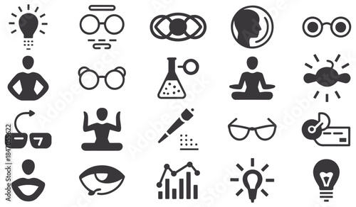 Science and Wellness Vector Icons Collection, business strategy, career development, leadership presentations, goal setting infographics, and success mindset designs