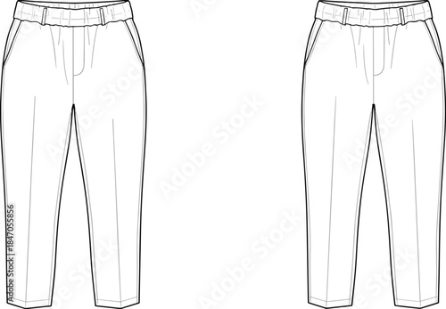 Men jogger pants technical line illustration front and back view casual apparel fashion design vector sketch