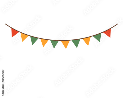 Colorful Triangle Shaped Hanging Decorative Garland with Multiple Multicolored Elements Attached to a Single Thread for Festive Party and Celebration Design