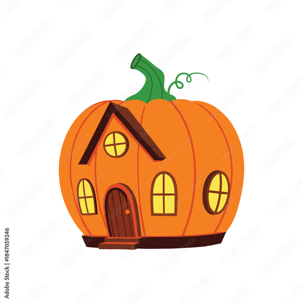 Naklejka premium Pumpkin house with twisted roots isolated on white background, Vector, illustration 