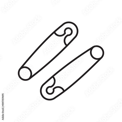 Two simple black outline safety pins icon clip art drawing Essential utility fastener for sewing baby diapers crafts
