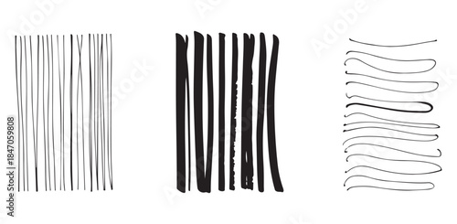 Black brush strokes ink lines and circular grunge design elements set on white background