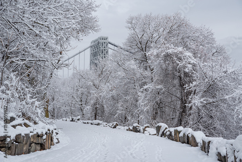 View of George Washington Bridge from Palisades Interstate Park in New Jersey.