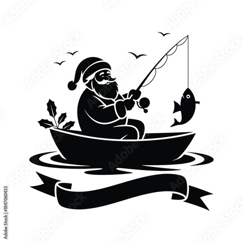 Santa Claus Fishing in Boat
