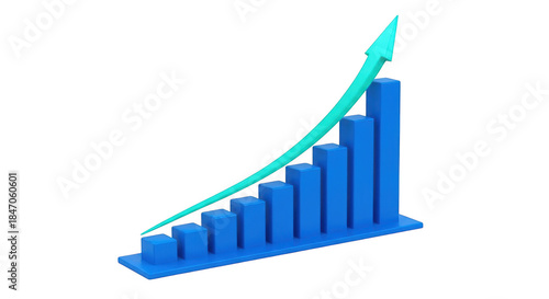 Free Download 3d blue bar graph with upward trending green arrow indicating growth and success - GFXLoad