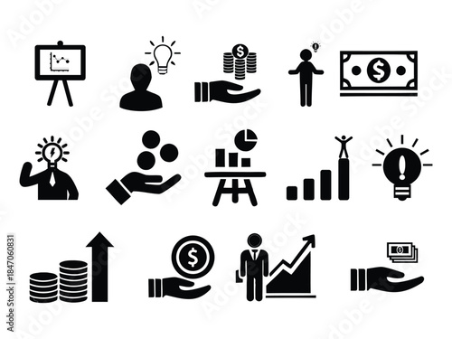 Business finance illustration in modern thin line style of business and finance icons. Financial tools, business operations, growth analysis - stock vector